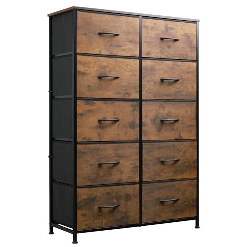 Tall Dresser for Bedroom, Rustic Brown Wood Grain...
