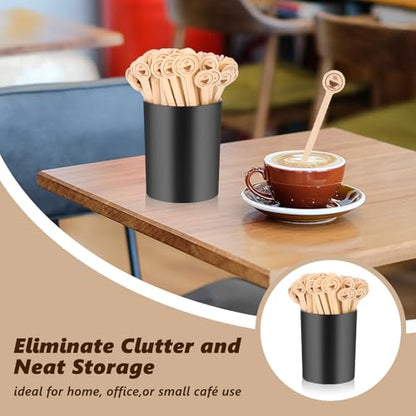 100 PCS Coffee Stirrer and Holder Set 6 inch Wooden Coffee Stirrers with Round Ends Disposable Coffee Stir Sticks Beverage Stirrer Sticks Plastic Drink Stirrer Holder for Cafe Drink Stations Bar