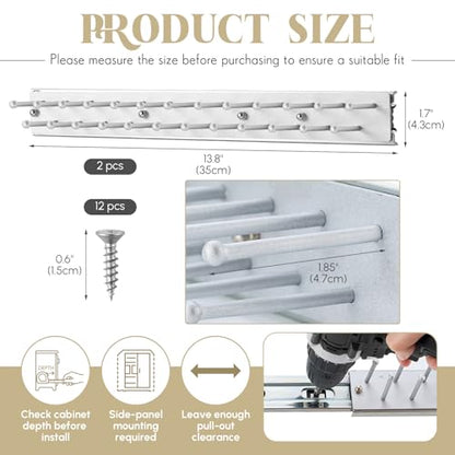 Blulu 2 Pcs 13.8'' Sliding Tie Rack Hangers for Closet, 25 Tie Each, Silver | Includes 2 Silver 13.8 Inch Metal Racks with 25 Hooks Each and 12 Screws; Full-extension Ball-bearing Slides for Easy Access