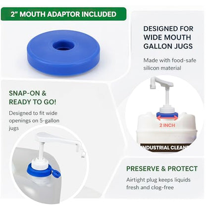 Pump for Gallon Jug & 5 Gallon Bucket, 2pc, White, Leakproof Heavy Duty | Pump Dispenser for Laundry Detergent, Shampoo, Soap, Oil, Snow Cone Syrup, Popcorn Butter, Commercial Household Industrial
