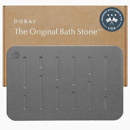 Dorai Home Stone Bath Mat - Premium Diatomaceous Earth Bath Floor Mats with Non-Slip Base, Fast-Drying Modern Shower Mat for Bathroom | Rain Slate