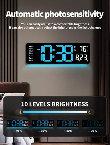 MASHI Digital Wall Clock, 16" Large Display Digital Clock with Remote Control, Auto-Dimming Wall Clock with Night Light, DST, Date Week,Temp for Living Room, Bedroom, Decor, for Elderly