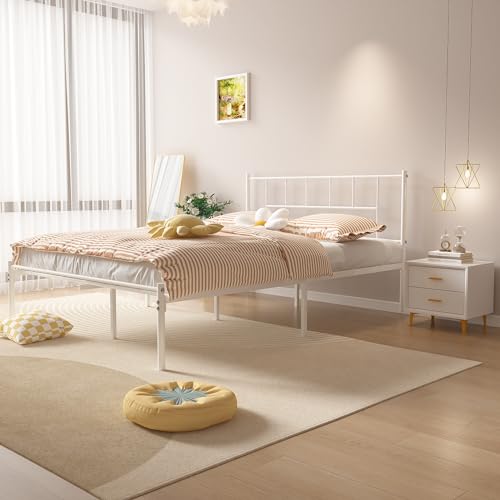 VECELO Full Metal Platform Bed Frame with Headboard, Heavy Duty Steel Slat Support, Under Bed Storage,No Box Spring Needed, Easy Assembly