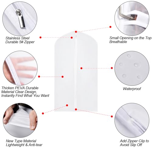 Suit Bags for Closet Storage Garment Bag 24''X40'' Clear Garment Bags for Hanging Clothes (Set of 6) Plastic Waterproof Suit Cover Bag with Zipper for Coats, Jackets, Shirts