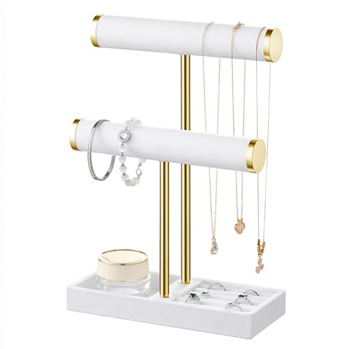2 Tier Bracelet Holder Display, Necklace Holder Or... (White)
