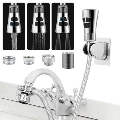 CECEFIN Kitchen Faucet Hose Attachment, 4-Mode ON/Off Spray Head w/Filter | 4.9Ft Stainless Steel Hose, Water Saving Aerator w/ 3-Way Diverter Valve, for Laundry/Bathroom Sink Hair Washing Pet Shower