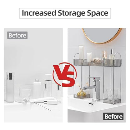 YCIA&DONE Bathroom Countertop Organizer Over The Faucet, Narrow Counter Organizers Above Sink, Table Mounted Faucet Over Sink Shelf for Kitchen, Toilet, Laundry(Smoky Gray)