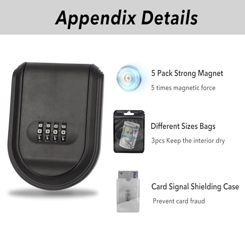 Magnetic Key Box for Under Car, Hide a Key Outside with Combination Lock Box, Resettable Safe Security Code Lockbox with 5 Strong Magnets, Anti-drop Magnetic Holder Under Car, Truck, Outdoor (1,Black)