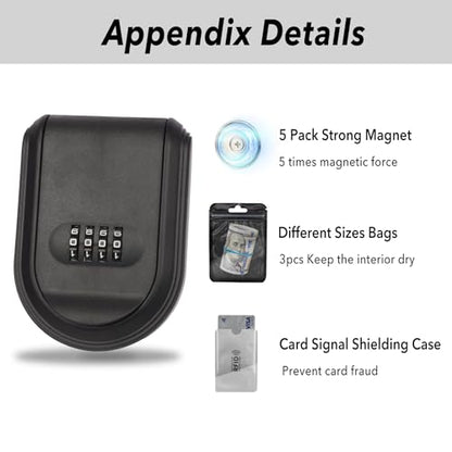 Magnetic Key Box for Under Car, Hide a Key Outside with Combination Lock Box, Resettable Safe Security Code Lockbox with 5 Strong Magnets, Anti-drop Magnetic Holder Under Car, Truck, Outdoor (1,Black)