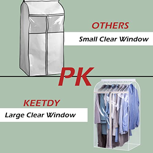 43" Hanging Garment Bags for Closet Storage Large Clear Window Hanging Clothes Storage Garment Rack Cover Coat Protector for Suit, Wardrobe, Bottom Enclosed
