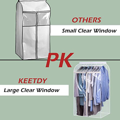 43" Hanging Garment Bags for Closet Storage Large Clear Window Hanging Clothes Storage Garment Rack Cover Coat Protector for Suit, Wardrobe, Bottom Enclosed