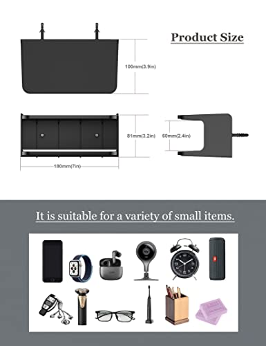 Bedside Wall Shelf Organizer, Small Bedside Shelf, (Black) | Wall Mount for Bed, Stick on Wall Shelf, Double Tray Holder for Storing Cellphone, Glasses, Keys, Camera , Alarm Clock
