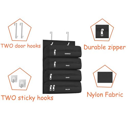 Zipper Bag Organizer Compatible with Gallon, Quart, Sandwich & Snack Food Storage Bag, Kitchen Plastic Bag Storage Organizer for Kitchen RV Camper (Black)