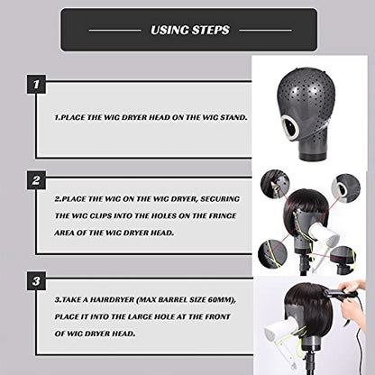 HOMEGOAL Hair Dryer Wig Stand Holder Mannequin Head, Drying Wig From Inside to Outside, Quickly, Easily, For Lace Scalp Cap Net (Dark Grey)