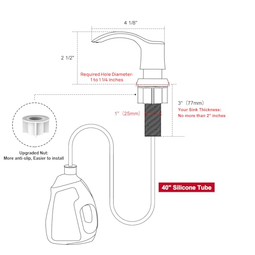 Kitchen Sink Soap Dispenser - Brushed Nickel, G080BN-G | Sink Soap Dispenser Pump with 40" Silicone Soap Dispenser Extension Tube, Say Goodbye to Frequent Refills