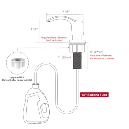 Kitchen Sink Soap Dispenser - Brushed Nickel, G080BN-G | Sink Soap Dispenser Pump with 40" Silicone Soap Dispenser Extension Tube, Say Goodbye to Frequent Refills