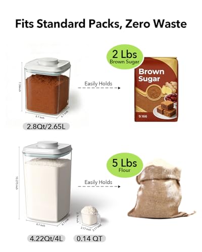 Airtight Food Storage Containers Set with One-Touch Lid, 2-Pack (2.8 QT / 2.65 L) Stackable PET, Best for Cereal, Flour, Rice & Baking Organizers.