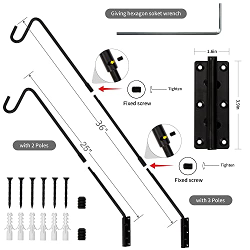 Juegoal Heavy Duty Deck Hook, 25 Inch or 36 Inch Wall Mounted Extended Reach Deck Hook Wall Pole Plant Bracket for Hanging Bird Feeder, Plants, Suet Baskets, Lanterns, Wind Chimes