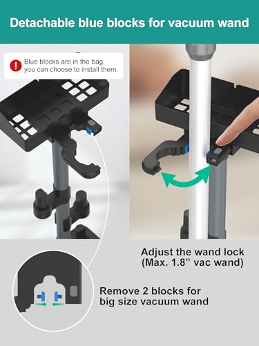 Cordless Vacuum Stand, Adjustable Height, 7 Accessory Holders, Storage Box, Vac Standing Dock Compatible with Stick Vacuum Cleaners (Max. 1 4/5" Vac Wand)