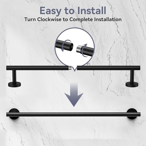 Matte Black Towel Bar, 24 Inch Bathroom Towel Rack | (Total Length 26-Inch), Towel Holder Wall Mounted, Thicken SUS304 Stainless Steel Towel Rod Modern Home Decor