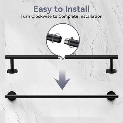 Matte Black Towel Bar, 24 Inch Bathroom Towel Rack | (Total Length 26-Inch), Towel Holder Wall Mounted, Thicken SUS304 Stainless Steel Towel Rod Modern Home Decor