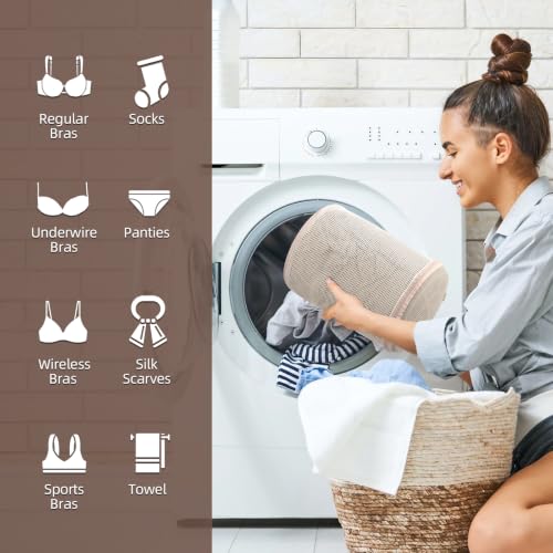 100% Pure Cotton Mesh Laundry Bags, Bra Washing Bags for Laundry, No Dye, Set of 3, Natural(8x6.5 Inch)