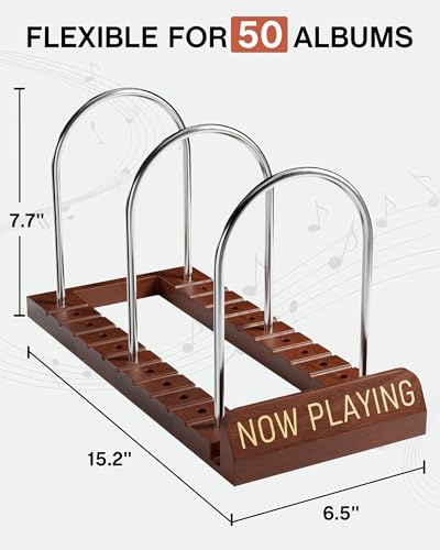 Now Playing Vinyl Record Holder Storage Fits 50 LPs, Gift Package | Display Your Now Playing Record, Assembles in Seconds, Doubles as a Magazine & Book Rack, Premium Wood, Non-Slip Grooves