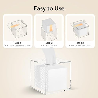 Acrylic Tissue Box Cover 5.4x5.4x5.4'' Clear Tissue Holder Napkin Dispenser for Home Office Restaurant-Clear | Bottom Magnet Closure, for Home Office Restaurant Vanity Desk TableTop