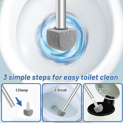 Pumice Stone Toilet Bowl Cleaner - Hard Water Stain Remover | Natural pumice removes hard water rings, limescale & rust on toilets, tiles, sinks & grills. Long handle + 8 refills.