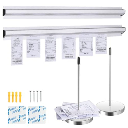 2 Pieces 24-inch Aluminum Sliding Restaurant menu Clip Rails with 2 Receipt Clip pins, Suitable for Restaurants, cafes, Kitchens, Offices, bar memo Organizers