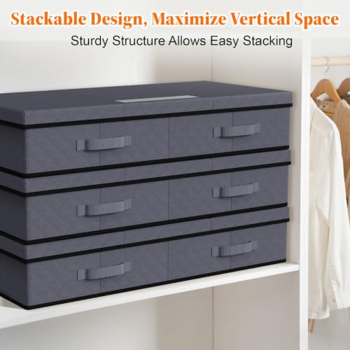 StoreHappily Under Bed Storage Containers with Lids, 2 Pack Foldable Grey | Storage organizer, Stackable Clothes Storage Bags, For Blankets Pillows Clothing, Clear Window, 3-Sided Handles, Label Slot