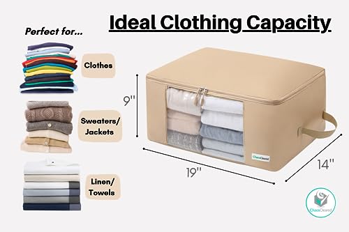 2 Pack Clothing Storage Bags Clothes Organizer folding fabric bags for sweaters, clothing, garment, bedding, quilt, linens, large folding organizers with zip & window (2 Pack Beige)