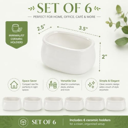 Dicunoy Set of 6 Sugar Packet Holder, Ceramic Sugar Caddy for Sweetener, Classic Restaurant White Tea Bag Organizer Bowl Storage Dish for Coffee Bar, Home
