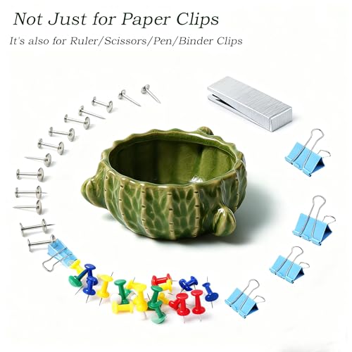 2 Pack Cactus Ceramic Paper Cilp Holder, Western Office Desk Decor | Cute Binder Clip Box with Non-Slip Bottom, Ideal for Home Vanity, Office Desk to Keep Bobby Pin, Hair Clip and Tiny Items