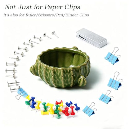 2 Pack Cactus Ceramic Paper Cilp Holder, Western Office Desk Decor | Cute Binder Clip Box with Non-Slip Bottom, Ideal for Home Vanity, Office Desk to Keep Bobby Pin, Hair Clip and Tiny Items