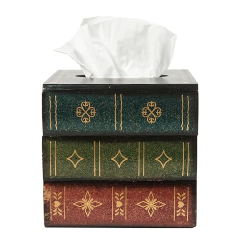 Crafted Classical Retro Wooden Antique Book Tissue Box Cover Square Tissue Holder Dispenser Paper Cover Case Napkin Holder Home Decor for Bathroom Living Room Office car Kitchen (Green)