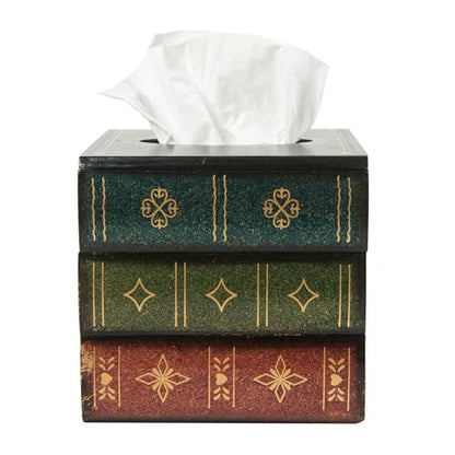 Crafted Classical Retro Wooden Antique Book Tissue Box Cover Square Tissue Holder Dispenser Paper Cover Case Napkin Holder Home Decor for Bathroom Living Room Office car Kitchen (Green)