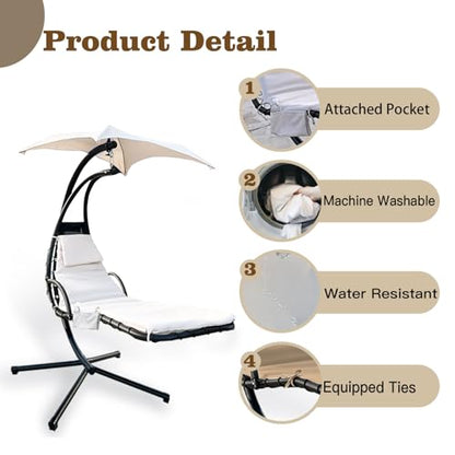 Outdoor Hanging Lounge Chair Replacement Cushion Cover, Khaki | Suitable for Curved Chaise Lounge Swinging Hammock Chair Pads, Waterproof Soft Fabric, Cushion Not Included