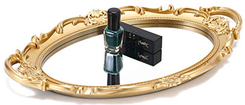 Sooyee Decorative Gold Mirror Tray with Handle 14" x 9.8" | Vintage Tray for Bathroom Vanity, Dessert & Coffee Table, Jewelry, Perfume, Makeup Organizer Display Tray,Home Decor