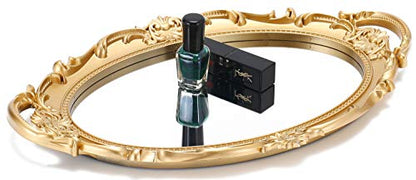 Sooyee Decorative Gold Mirror Tray with Handle 14" x 9.8" | Vintage Tray for Bathroom Vanity, Dessert & Coffee Table, Jewelry, Perfume, Makeup Organizer Display Tray,Home Decor