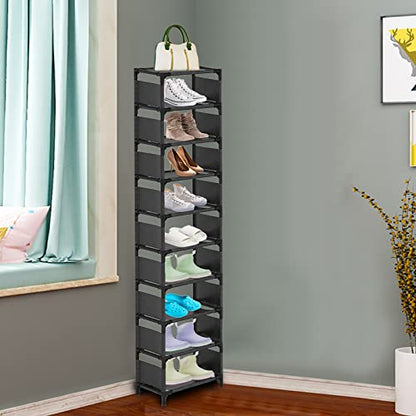 10-Tier Vertical Shoe Rack, Tall Narrow Shoe Shelf Space Saving Organizer for Entryway Door Small Space