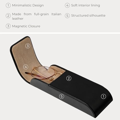 Time Resistance Leather Glasses Case - Hard Shell Leather Glasses Case - Made in Italy