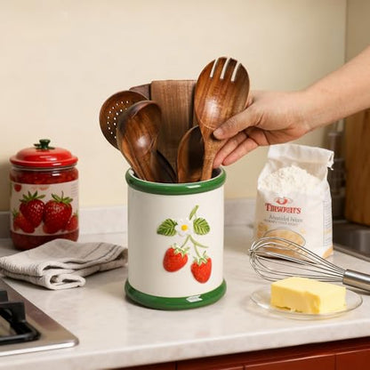 Ceramic Fruit Embossed Kitchen Utensil Holder For... (Strawberry | Ceramic)
