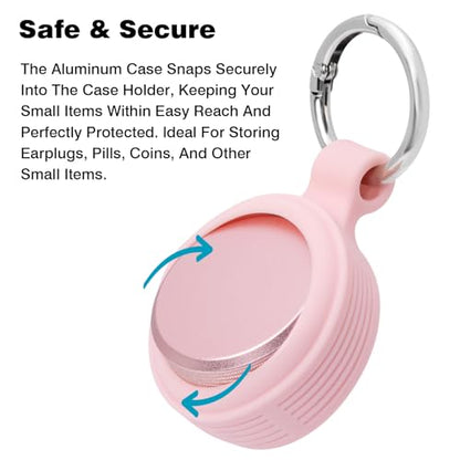 Small Pill Case Keychain Pill Holder - Portable Travel Pill Box Container | Waterproof Durable Metal Medicine Pill Organizer for Earplugs, Jewelry, Compatible with Loop, Vibes & Eargasm