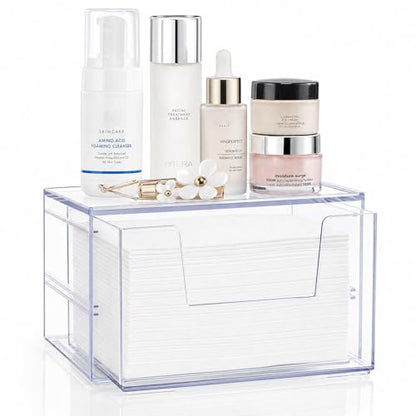 Disposable Face Towel Box with Drawer & U‑Shaped Opening – Clear Acrylic Dustproof Storage for XL Clean Skin Club, Holds 50+, for Bathroom & Vanity 1Pcs