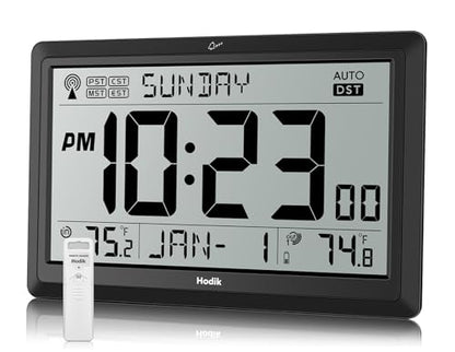 Atomic Wall Clock with Indoor Outdoor Temp, Digital Clocks (Black) | 10.5 inch Clocks Battery Operated DST Atomic Clock Wall for Living Room Bedroom Temperature Humidity Weather Station Clock