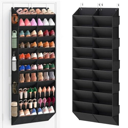 20-30 Pairs Over the Door Shoe Organizer with Side Mesh Pockets, 10-Tier Hanging Shoe Storage for Closet, Breathable Door Shoe Rack Holds Sneakers, Boots, Heels & Daily Essentials, Black