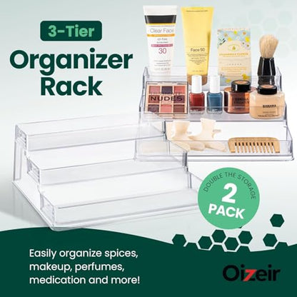Oizeir Clear Acrylic 3-Tier Spice Rack, Cabinet Pantry Organizer | Clear Acrylic Spice Rack Organizer, 3 Tiers, Deep Shelf, for Cabinet Pantry Countertop, Seasoning Condiment Storage