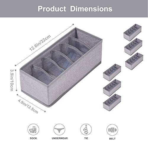 6 Pack Sock Underwear Drawer Organizer Dividers, Collapsible Cabinet Closet Storage Boxes for Clothes, Socks, Lingerie, Underwear, Tie, Belt, Baby, Bedroom