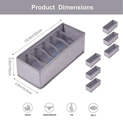 6 Pack Sock Underwear Drawer Organizer Dividers, Collapsible Cabinet Closet Storage Boxes for Clothes, Socks, Lingerie, Underwear, Tie, Belt, Baby, Bedroom